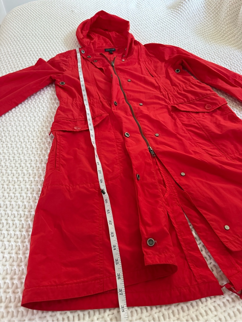Eileen Fisher Red Hooded Trench Coat - Picture 3 of 4